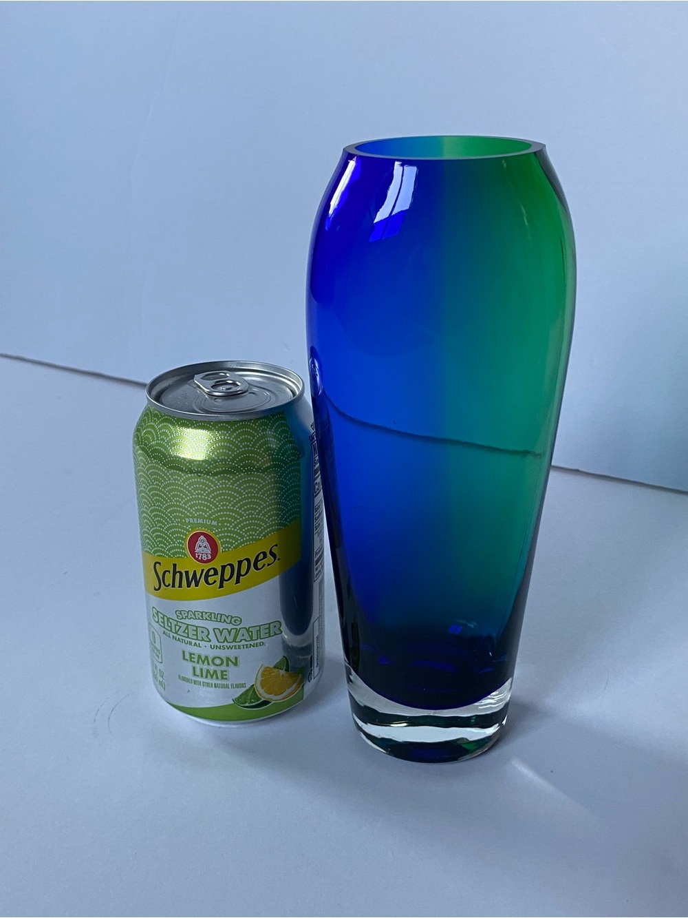 Vintage Blue Green Ombre Vase 8” Tall Hand Blown. Has a Flat Cut Edge top EUC - Picture 10 of 16